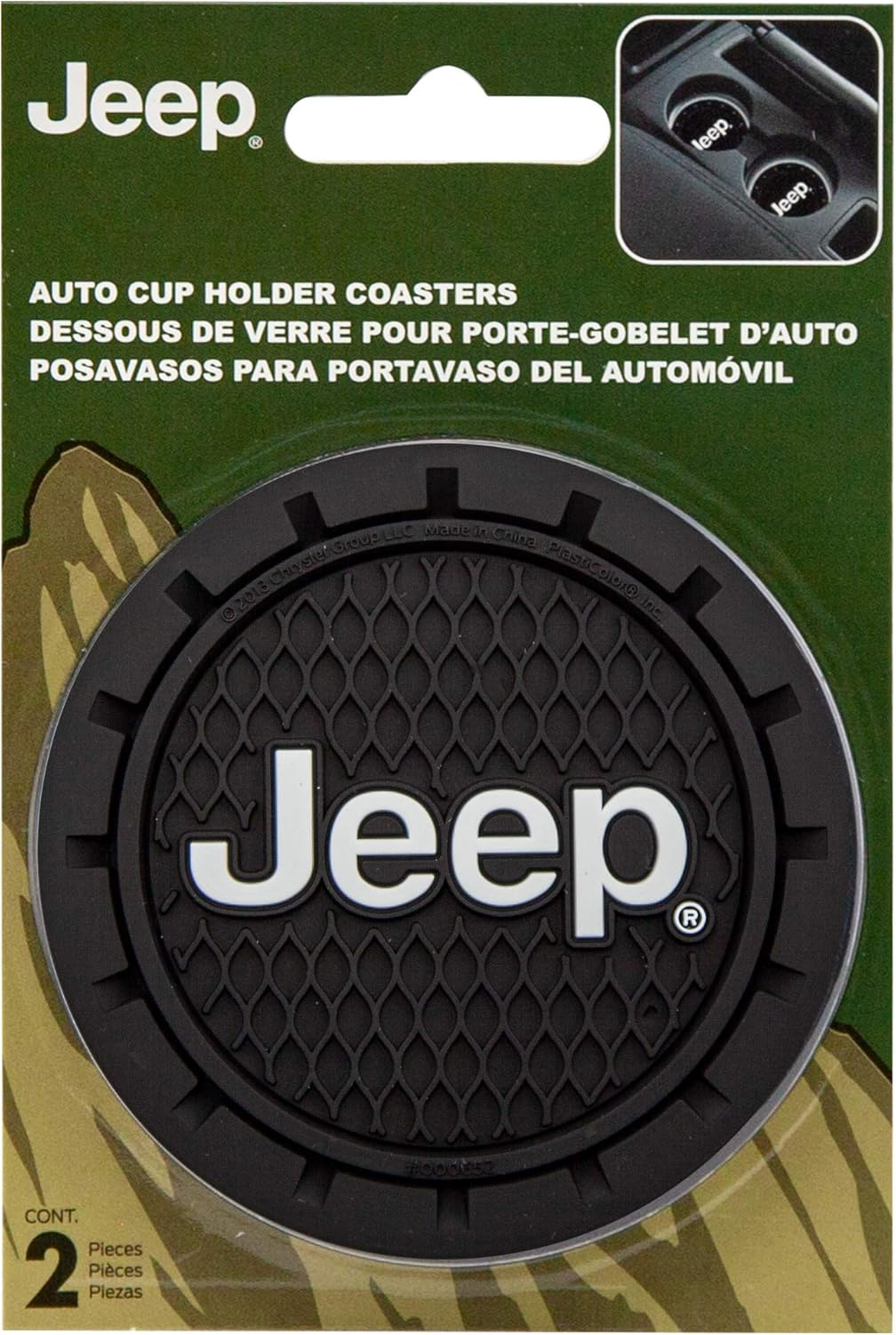 Plasticolor 000652R01 Jeep Logo Auto Car Truck SUV Cup Holder Coaster 2-Pack, Black