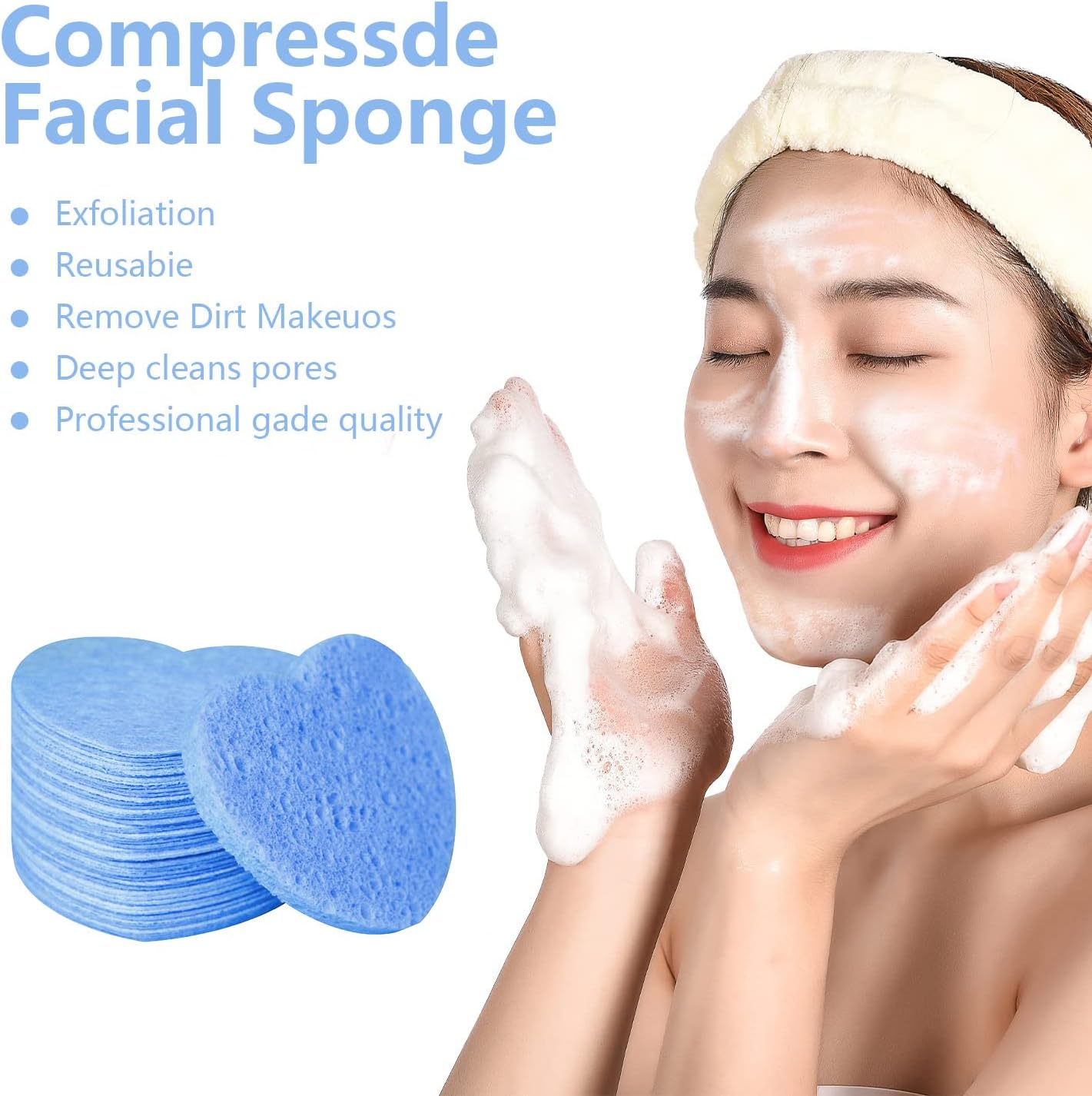 50-Count Facial Sponges Compressed, 100% Natural Cellulose Face Sponge Professional Cosmetic Spa Sponges for Face Cleansing, Exfoliating Mask, Makeup Removal for Travel and Home, Blue - 100- Pack Pink image number 6