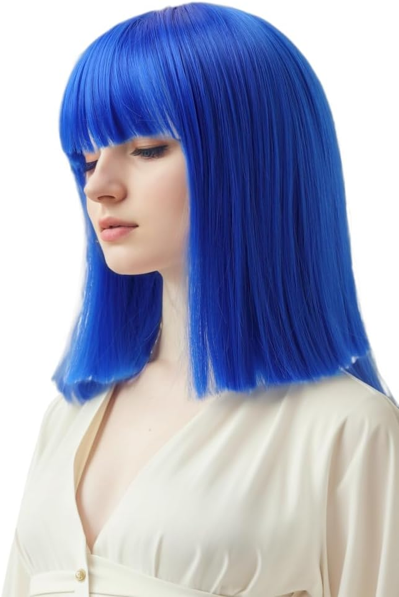 Prettyland Event C696 Women'S Bob Straight Fringe Wig Medium Length Short Straight Heat Resistant Wig for Show Fancy Dress Blue Royal Blue image number 2