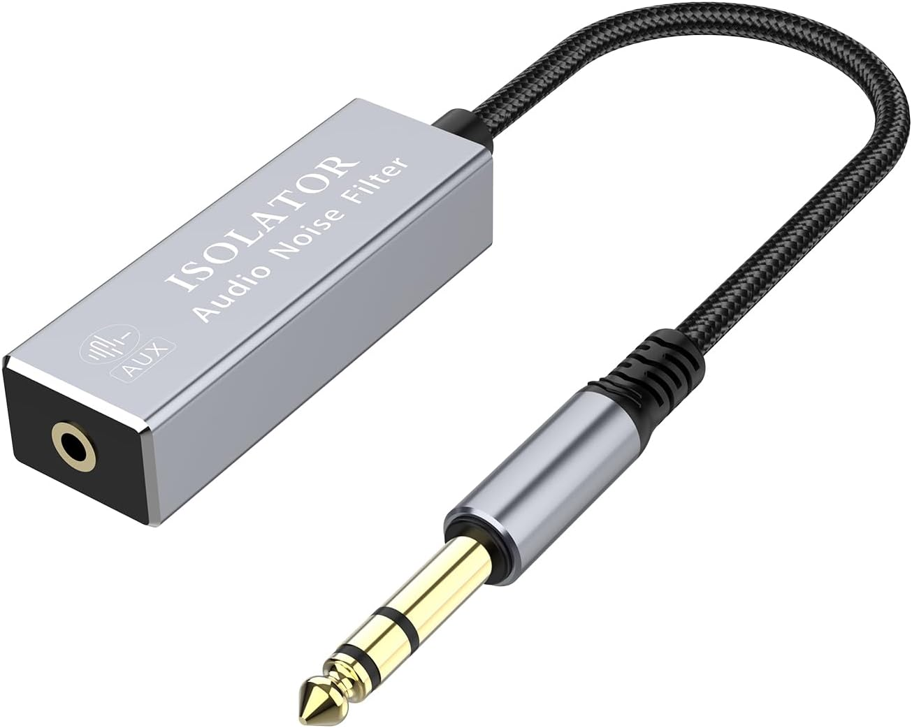 Ground Loop Noise Isolator, Noise Filter for Car Audio/Home Stereo System (Eliminate the Buzzing Noise Completely) with 6.35Mm Nylon Braided Audio Cable image number 1