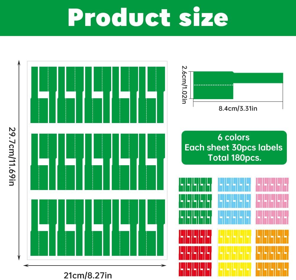 180Pcs Home Marker Write on Self Adhesive 6 Colors Cable Label Waterproof Tags image number 1