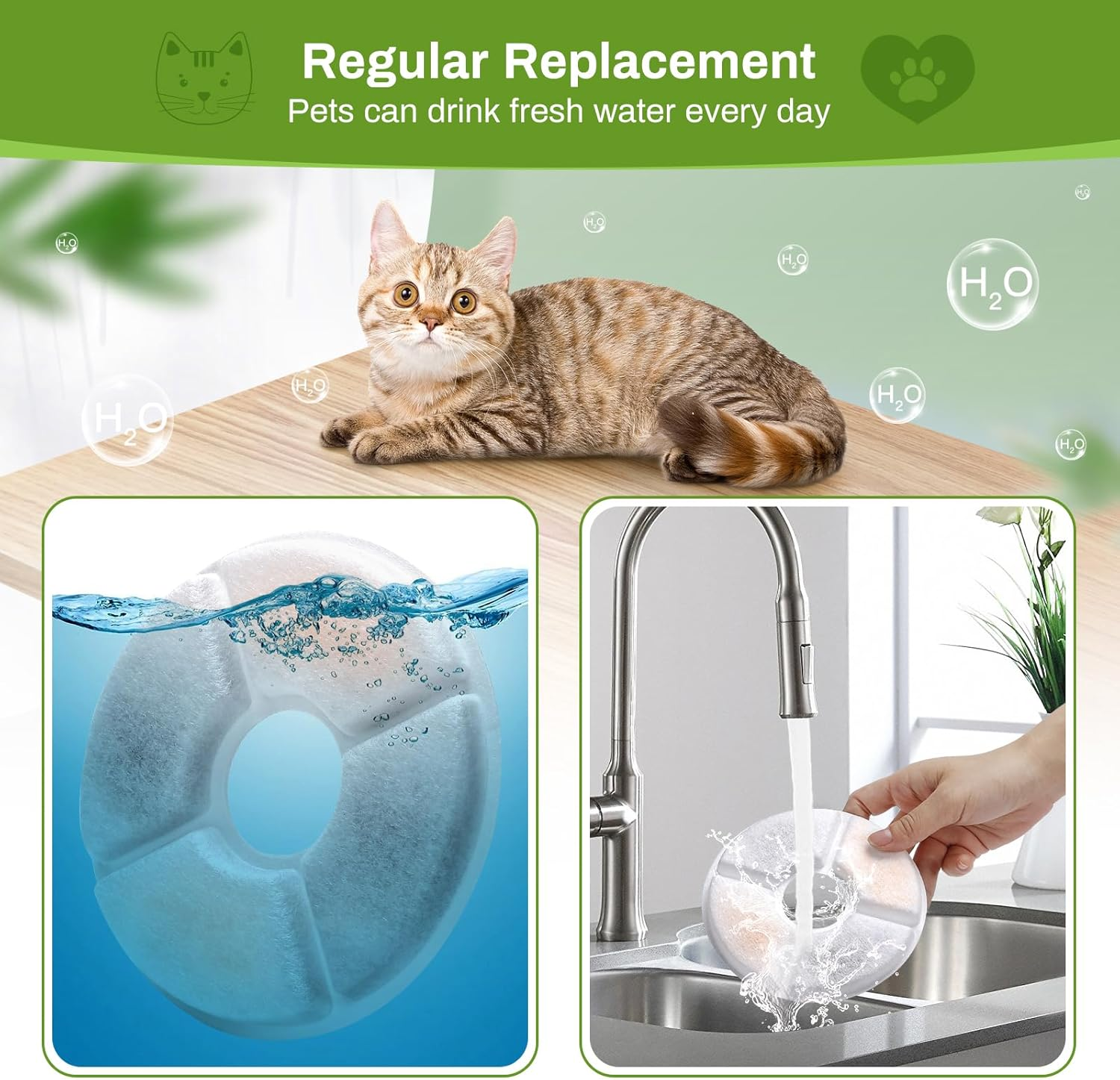 Cat Fountain Filter, Pack of 12 Replacement Filters for 2/2.4 L Drinking Fountain, Triple Filtration System, Activated Carbon Filter for Water Fountain for Cats, Automatic Water Dispenser, Drinking image number 6