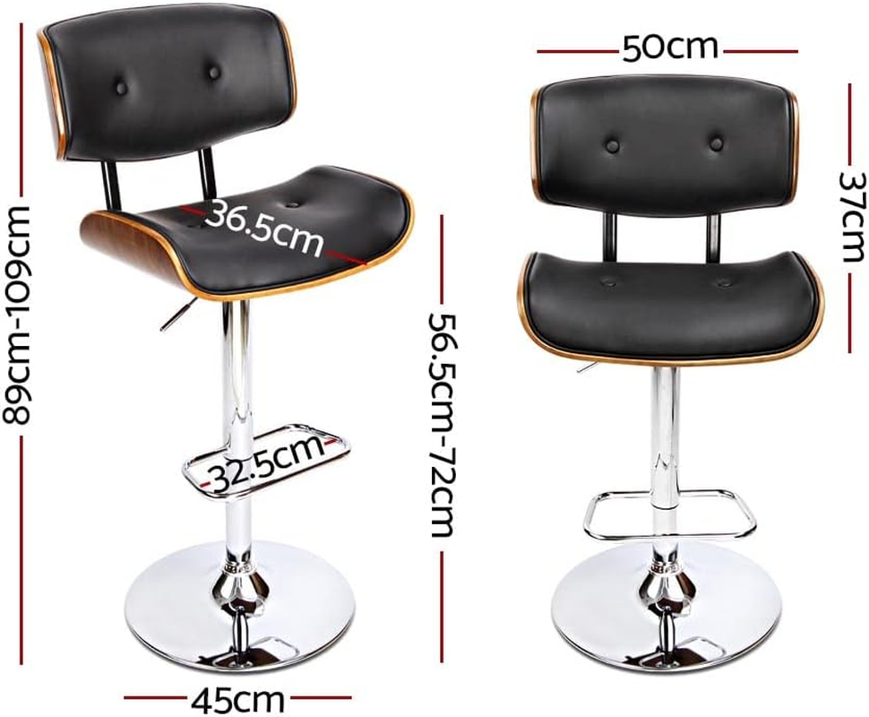 Artiss Bar Stools Stool Adjustable Kitchen Swivel Counter Barstools Dining Chair Chairs Gas Black Leather in 64-85Cm Seat Height Floor Set for Home Dining Room Cafe Outdoor Indoor image number 5