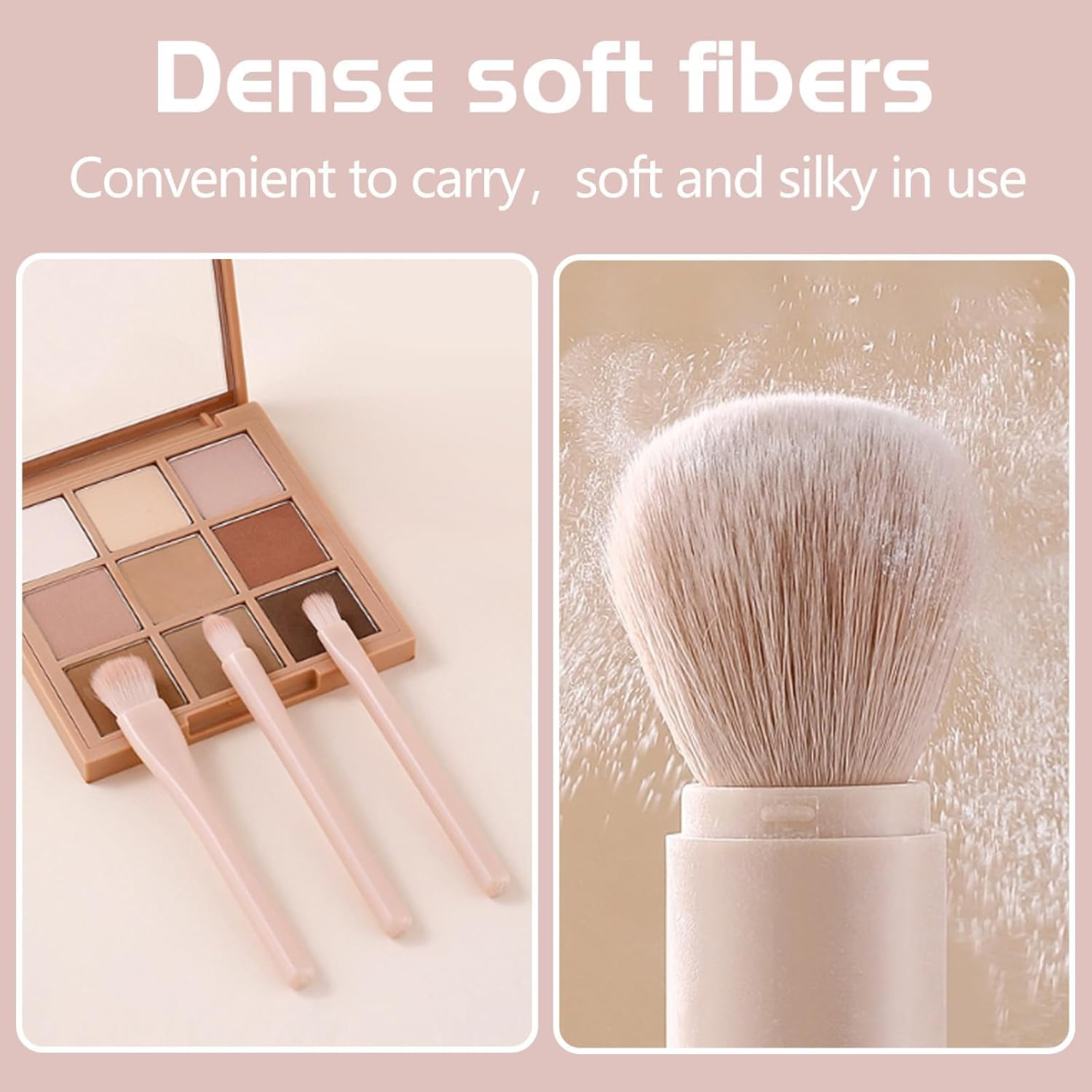 Travel Makeup Brush Set with Case, 4 in 1 Mini Cute Makeup Brush Retractable Professional Foundation Blending Powder Eye Shadow Brush for Women Facial Cosmetics Makeup Brush Set(Apricot) image number 2