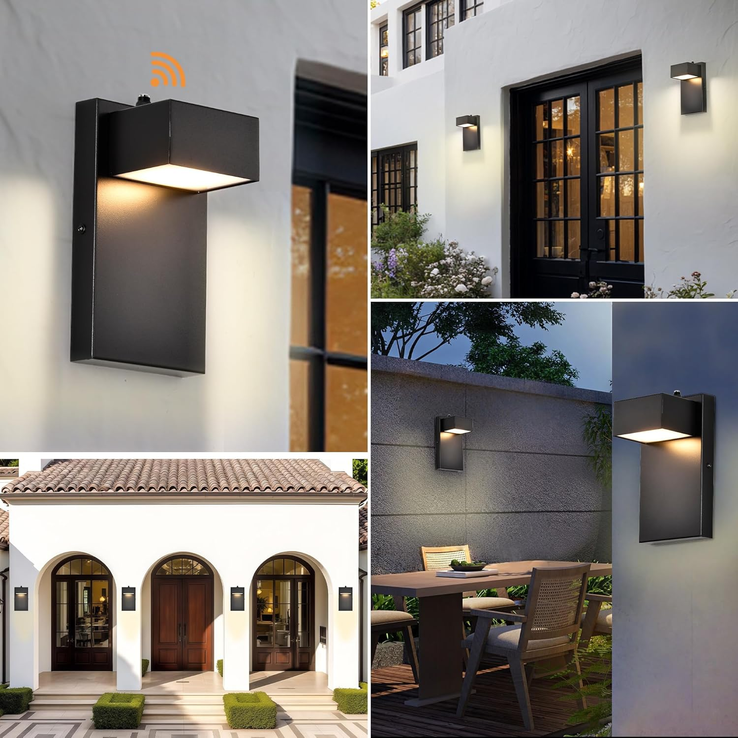 Dusk to Dawn Outdoor Light Fixture with Sensor &ndash; 12W LED Modern Waterproof Wall Lights, Matte Black Exterior Lighting Fixtures for Porch, Patio, Garage & Entryway, 3000K Warm White image number 2