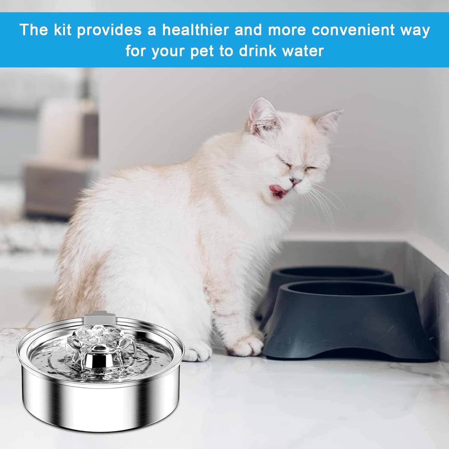 Sporgo Pack of 12 Cat Fountain Filters: Replacement Filter for 2L Cat Fountain, 8 Pieces Foam Filters and 4 Pieces Carbon Filter, Stainless Steel Cat Fountain Filter, round Replacement Pump for Cat image number 1