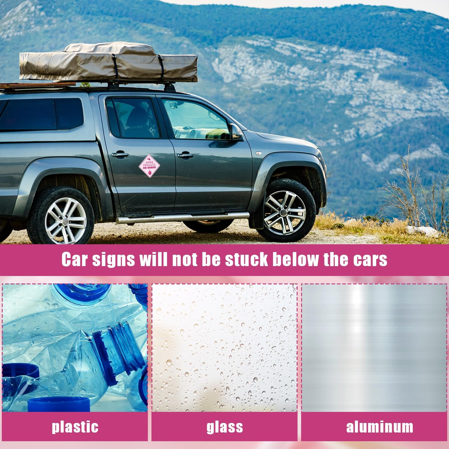 2Pcs Little Princess on Board Car Stickers, 5.1X5.1 Inch Reflective Magnetic Baby in Car Sticker for Car Safety Warning Sign Decals Accessories for Various Vehicles image number 6