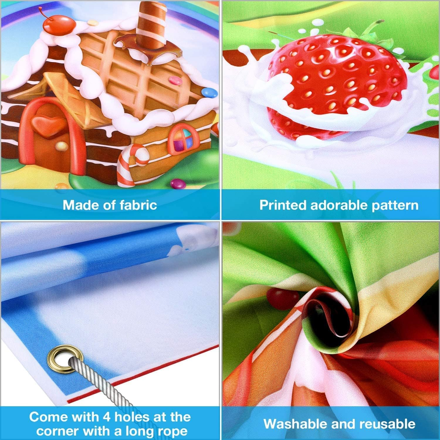 Candy Land Party Decoration Supplies, Extra Large Fabric Sweet Cartoon Background for Baby Shower Birthday Decoration, Lollipop Backdrop Candy House Banner Rainbow Baby Photography Background image number 1