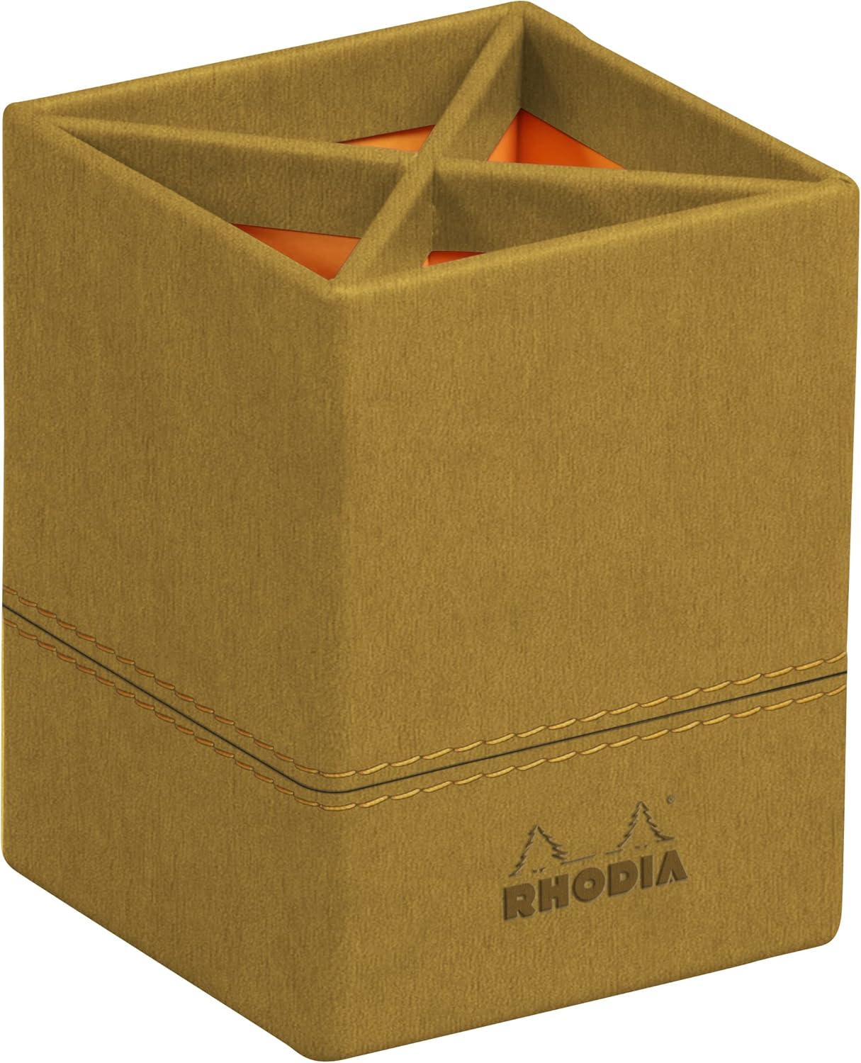 RHODIA 194532C - Peacock Pencil Holder - 8X8X11 Cm - Orange Saddle Stitching - Faux Leather Exterior - Home Office Collection Rhodiarama - Office Organization & Design Storage image number 3