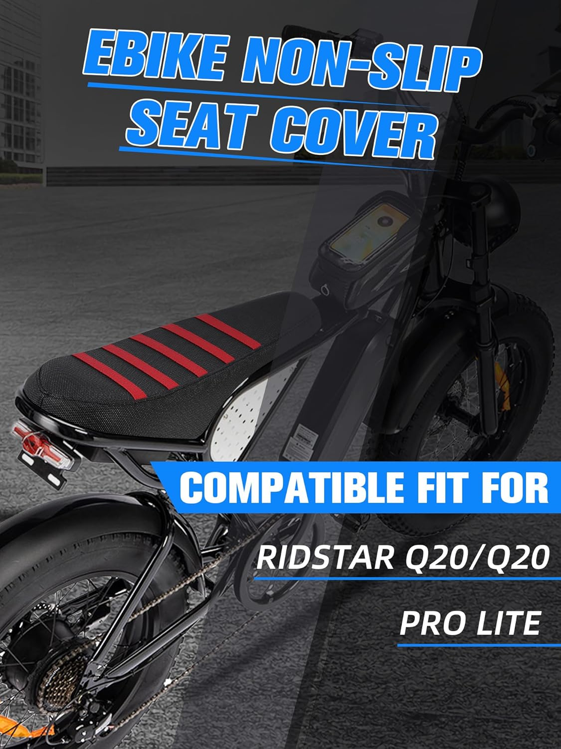 Non-Slip Seat Cover Compatible Fit for Ridstar Q20 Ebike E-Bike, Electric Bike Soft Seat Cover Red - White image number 7