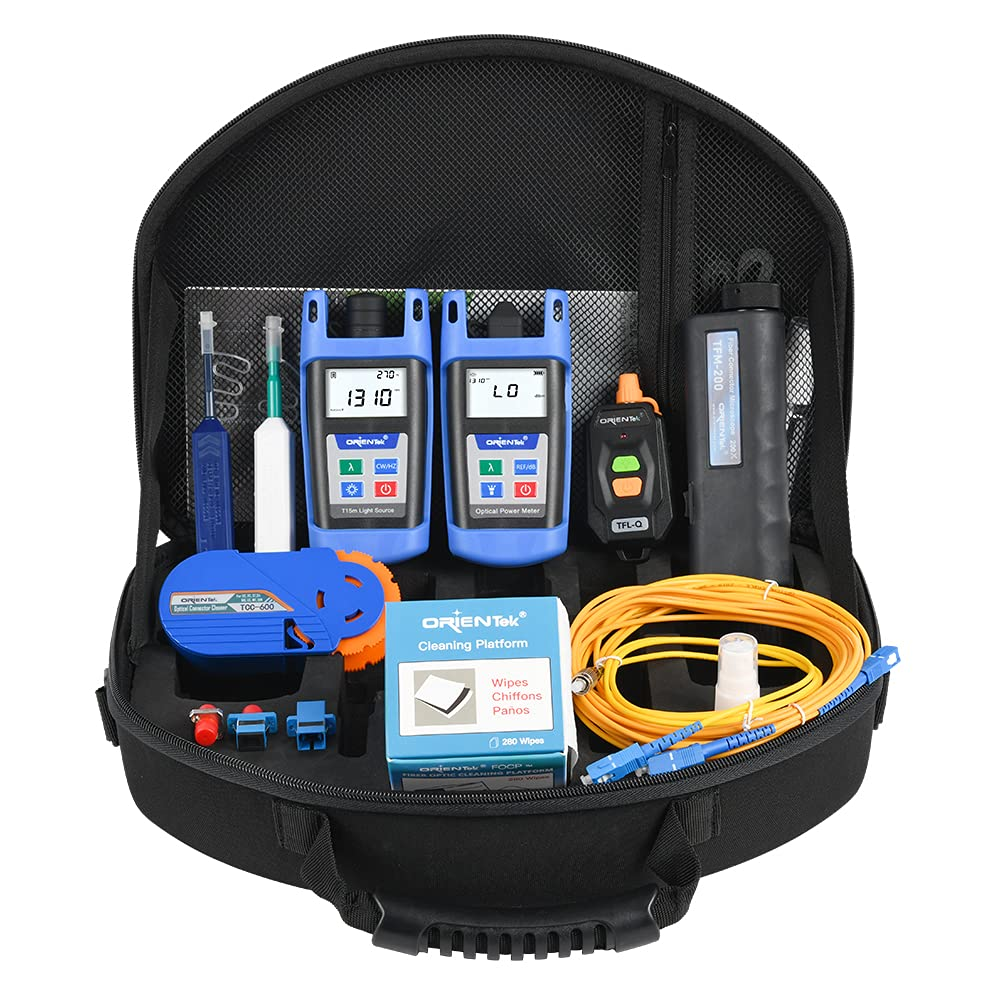 Orientek TLT-15D FTTH Loss Test Kit, 200X Mini Fiber Scope, 800~1700Nm Fiber Optic Power Meter, Optical Light Source, Visual Fault Locator, One-Press Cleaner Pen, Fiber Optical Tools Kit, VFL OPM OLS image number 2