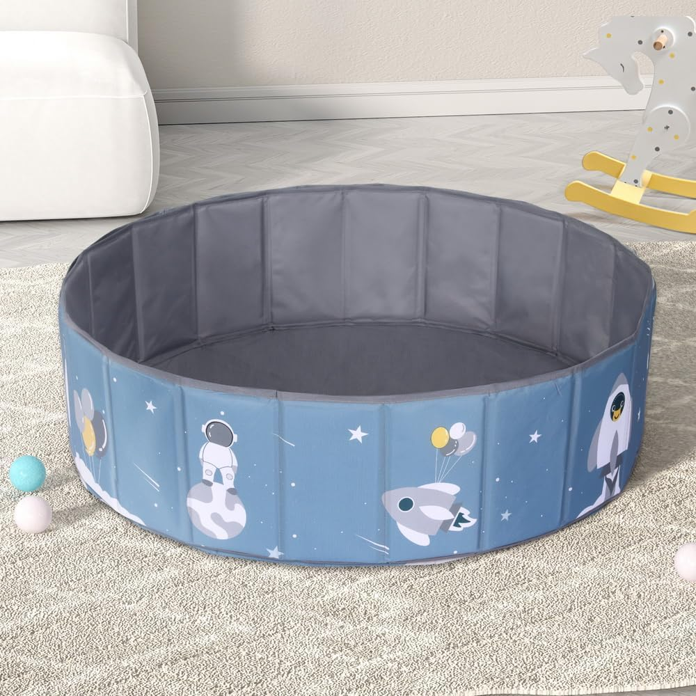 Keezi Ball Pit, 100 X 100 X 30Cm Foldable Foam Balls Pits Kids Soft Pool Playpen Barrier Ideal Gift Toys for Baby Children Toddlers, Suitable for 3-8 Years Old Blue image number 1