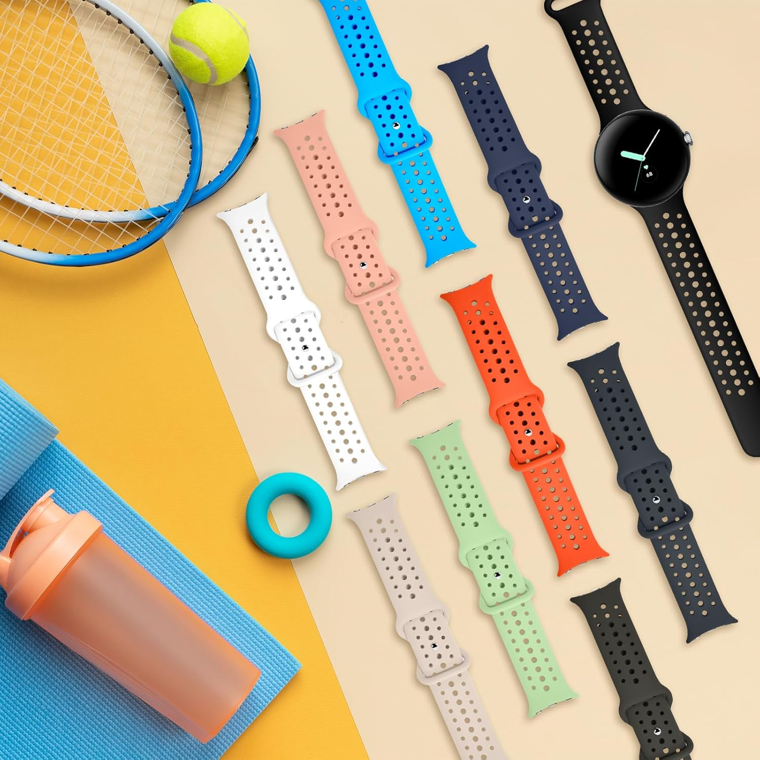 HAYONLIY Sport Bands Compatible for Google Pixel Watch 4/3/2/1 41Mm 45Mm, Breathable Wristband Replacement Soft Silicone Strap for Women Men image number 6