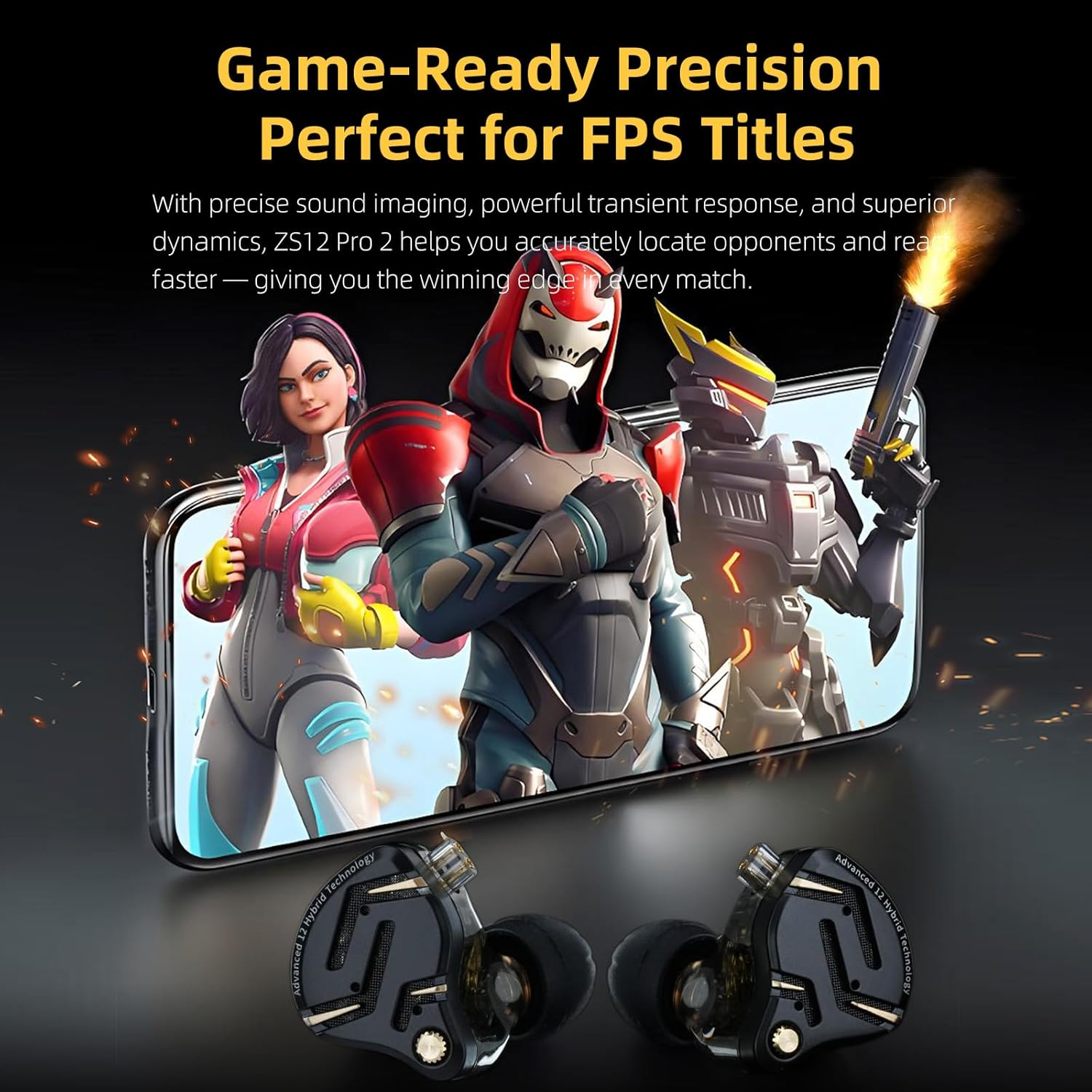 KZ ZS12 PRO 2 in Ear Monitor Headphones, 5BA+1DD 6 Hybrid Driver Gaming Earbuds Wired Earphones, Hifi Clarity Sound Immersive Bass Iems for Gaming Musicians Singers Audiophiles (Black with Microphone)