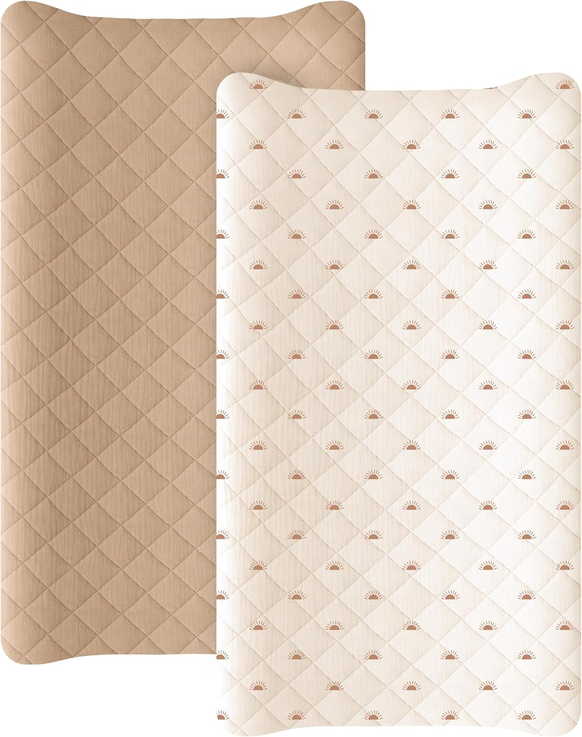 Konssy Waterproof Muslin Changing Pad Cover 2 Pack, Quilted Cotton Fitted Diaper Chang Table Cover, Soft Changing Pad Sheets for Girls Boys (Blossom,Pink)