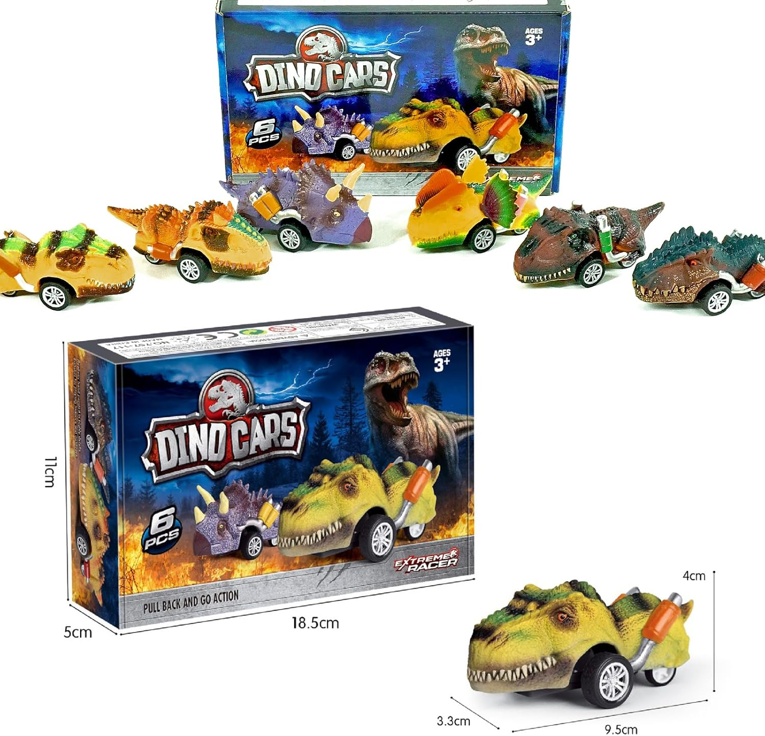 Dinosaur Toy Pull Back Cars,6 Pack Dino Toys for 3 Year Old Boys Girls and Toddlers,Boy Toys Age 3,4,5 and Up,Pull Back Toy Cars,Dinosaur Games with T-Rex image number 1