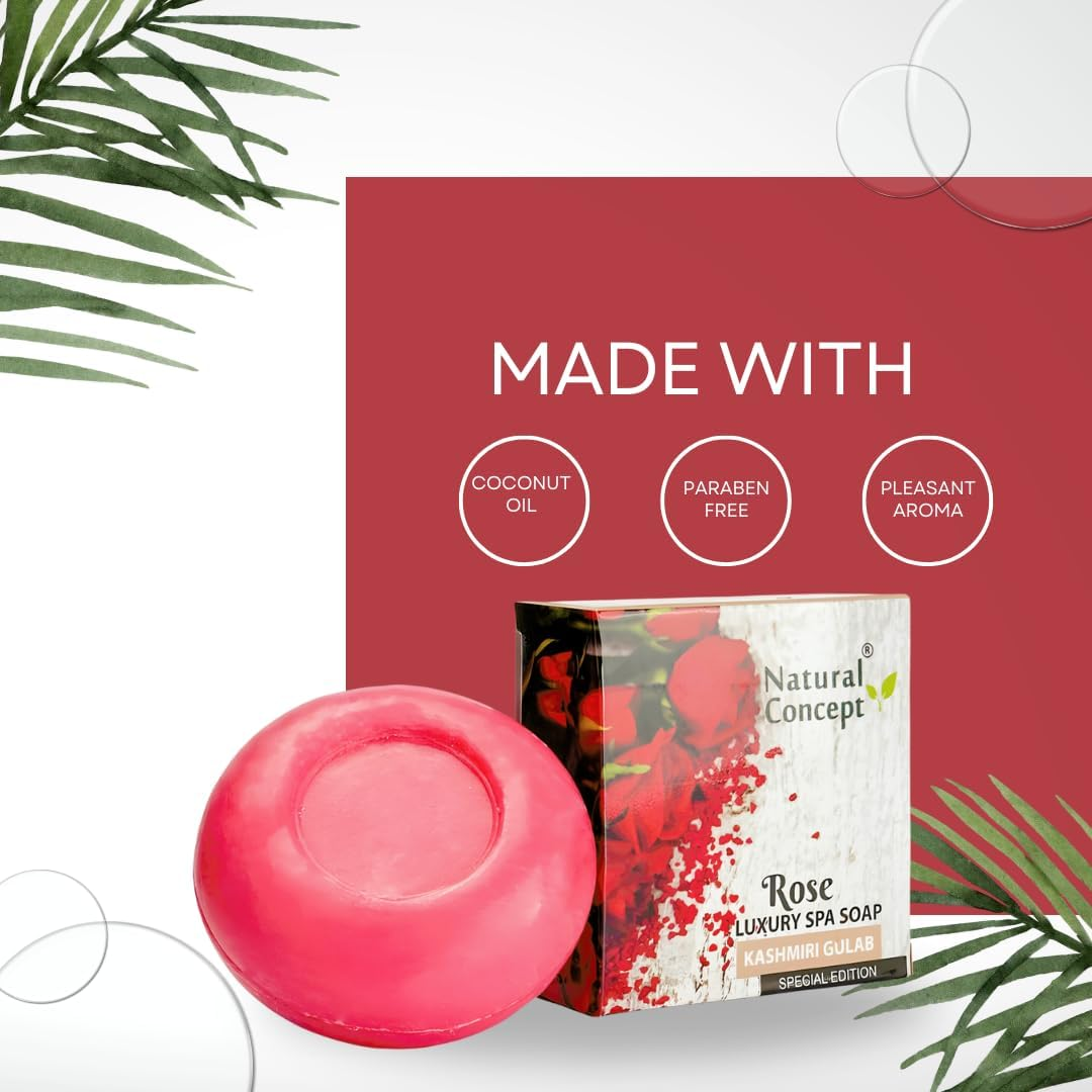 Natural Concept Rose Soap for Men & Women 100G Pack of 4 (Contains Pure Coconut Oil, Vegan, Skin-Friendly with 5.5 Ph, for Face, Body and Hair, Gentle and Moisturizing) image number 2