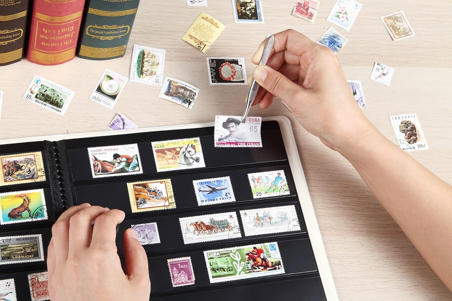 MUDOR Stamp Collecting Album, 7 Rows Pockets Stamp Book for Collectors, 10 Sheets Stamp Stockbook, Black (Black-7 Row) image number 3