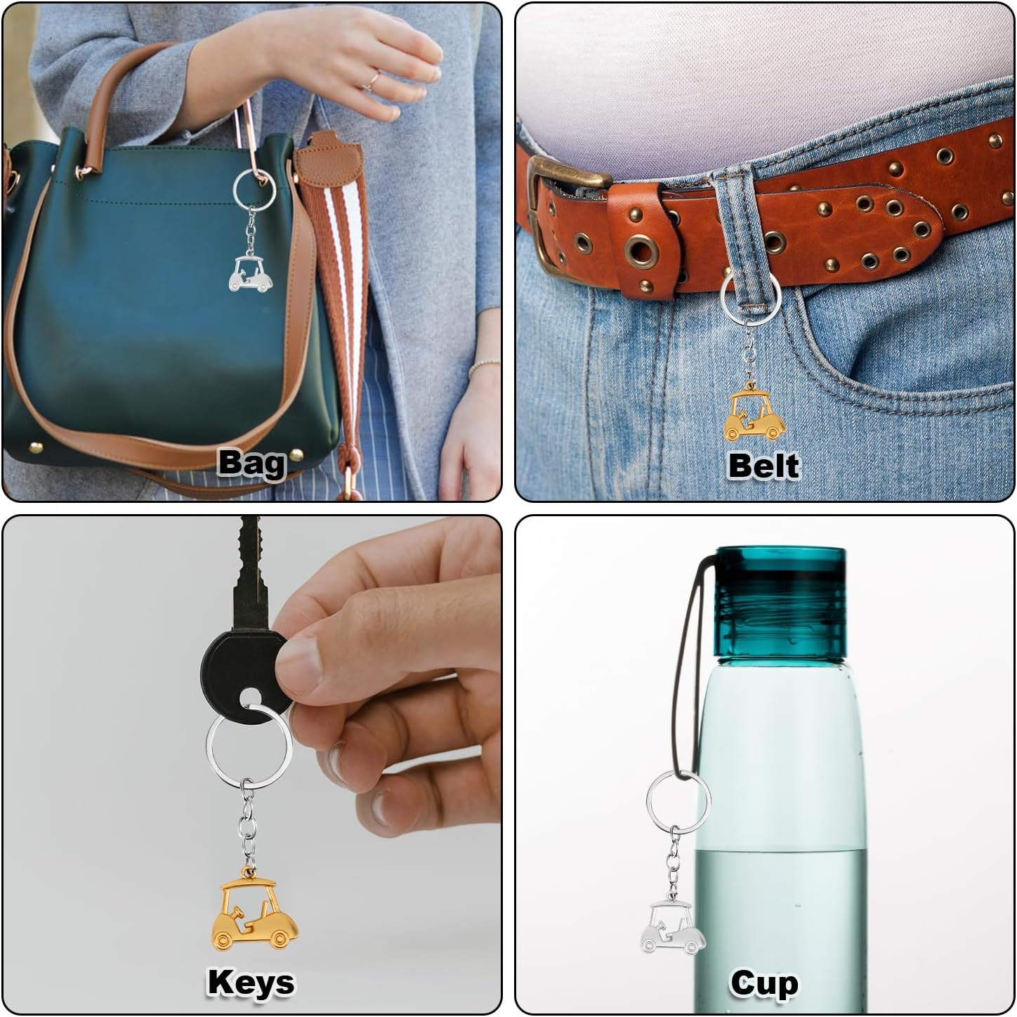 2Pcs Golf Cart Keychain, Zinc Alloy Golf Keychain Silver Gold Sparklely Golf Cart Keychain Golf Style Key Chains for Man Golf Lovers Golf Souvenirs, Silver, Gold image number 6