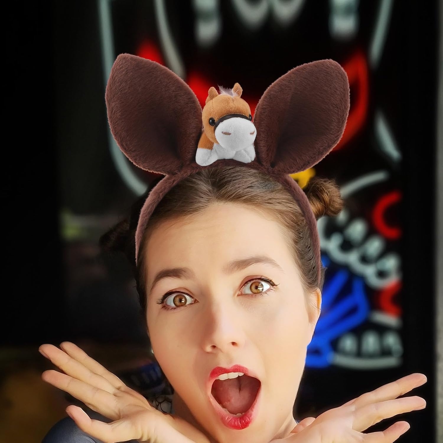 TEHAUX Farm Animal Horse Headband - Costume Hair Accessories - Plush Horse Ear Cartoon Headwear - Funny Animal Ears Headband for Farm Themed Events