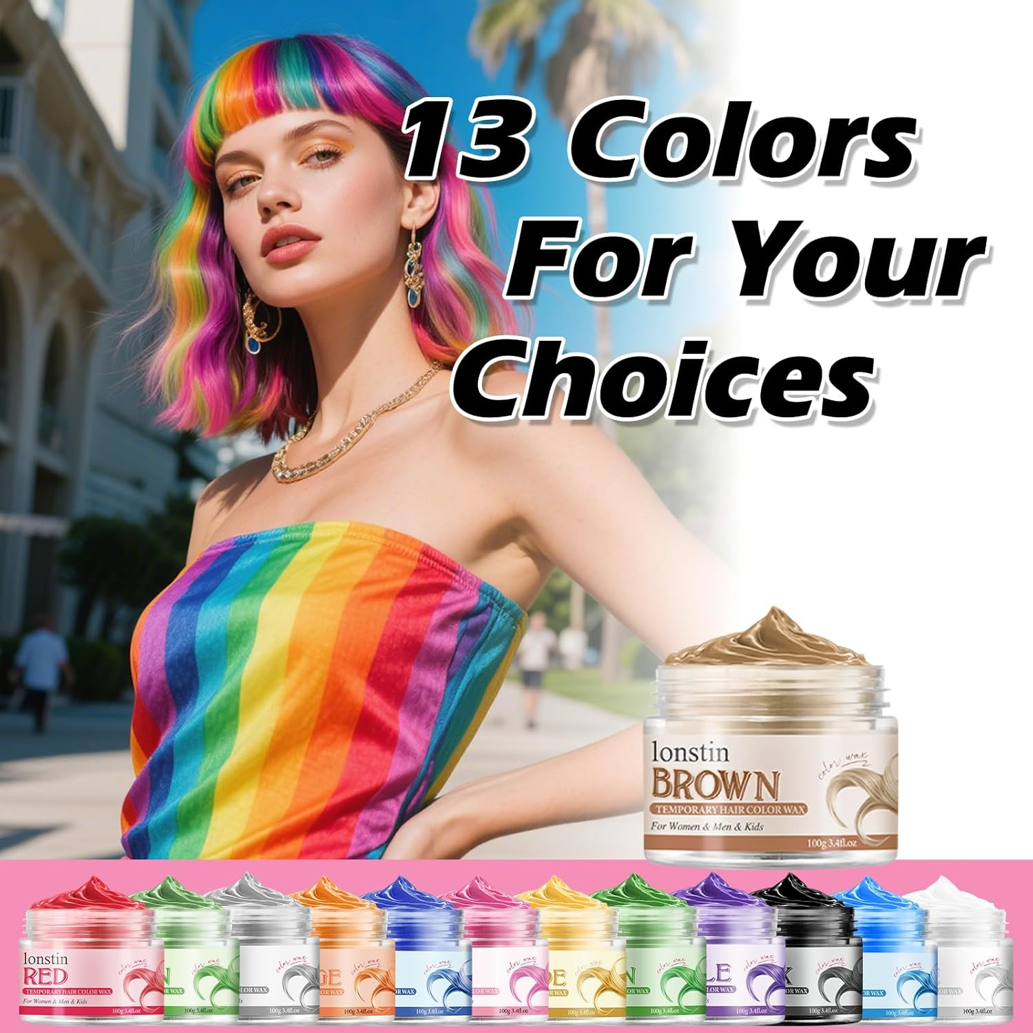 Lonstin Brown Hair Wax 100G &ndash; Temporary Hair Colour for Kids & Adults, Washable Non-Sticky Hair Dye Cream, Easy to Apply, Styling Clay for Cosplay, Festivals, Halloween, Daily Use, Dark Hair image number 5