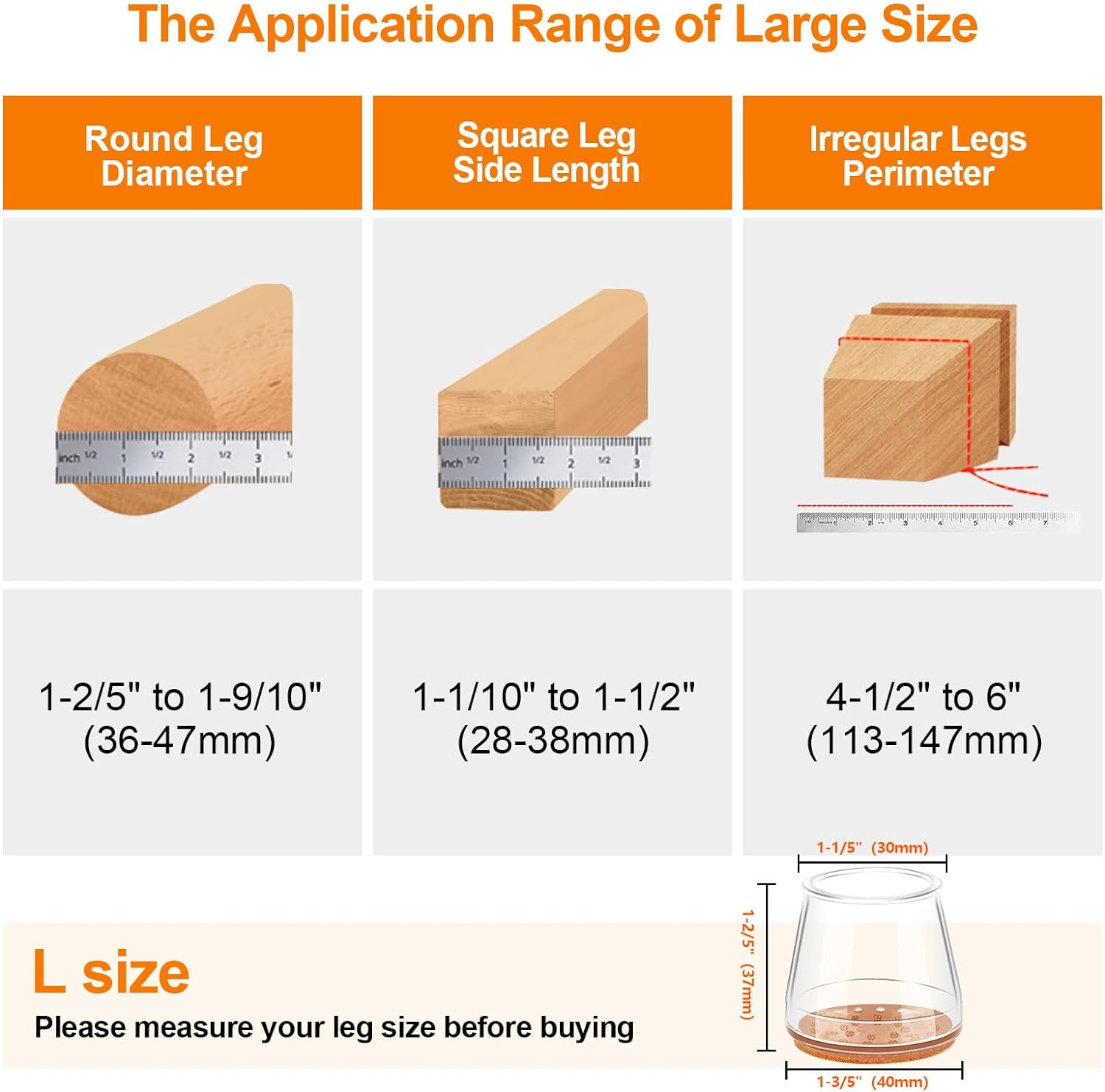 24Pcs Silicone Chair Leg Floor Protectors, Felt Furniture Pads for Hardwood Floors, Rubber Chair Leg Protectors for Hardwood Floors, Chair Leg Caps Chair Leg Covers for Wooden Floors(Clear, Large) image number 5