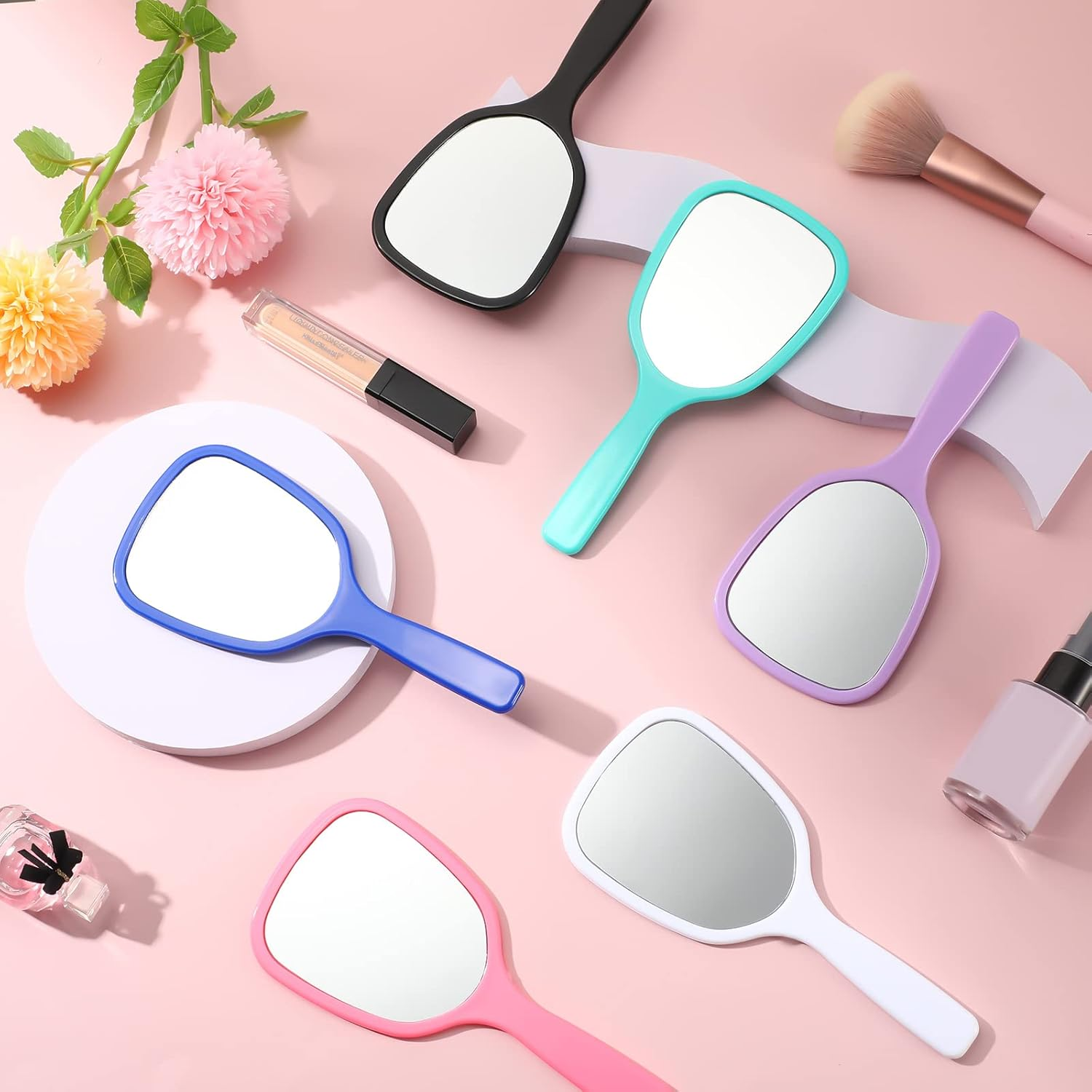 Geelin 24 Pcs Handheld Mirrors Small Hand Mirror with Handle Plastic Travel Makeup Compact Mirror Portable Vanity Mirror for Camping Home Women Men Purse, 6 Colors, 7 X 3.15 Inches/ 18 X 8 Cm image number 4