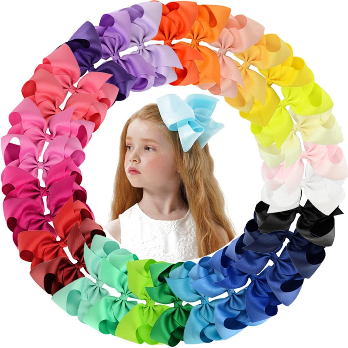 6Inch Large Solid Grosgrain Ribbon Hair Bows with Alligator Clips for Teens Kids Set of 30 Colors