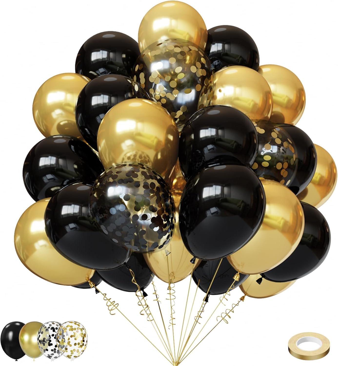 Black White Gold Balloon 75Pcs,Black White and Gold Party Decorations, 12In and 5In Black Gold White Party Balloons for Black White and Gold Birthday Decorations, New Year Balloons, Wedding Decoration