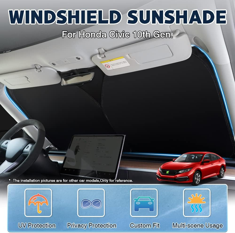 Karltys Compatible with Sunshade Honda Civic 2016-2021 10Th Gen. Accessories Windshield Sun Shade UPF50+ Foldable Front Window Cover 240T Reflective Sun Visor Protector Block Heat Keep Car Cooler image number 4