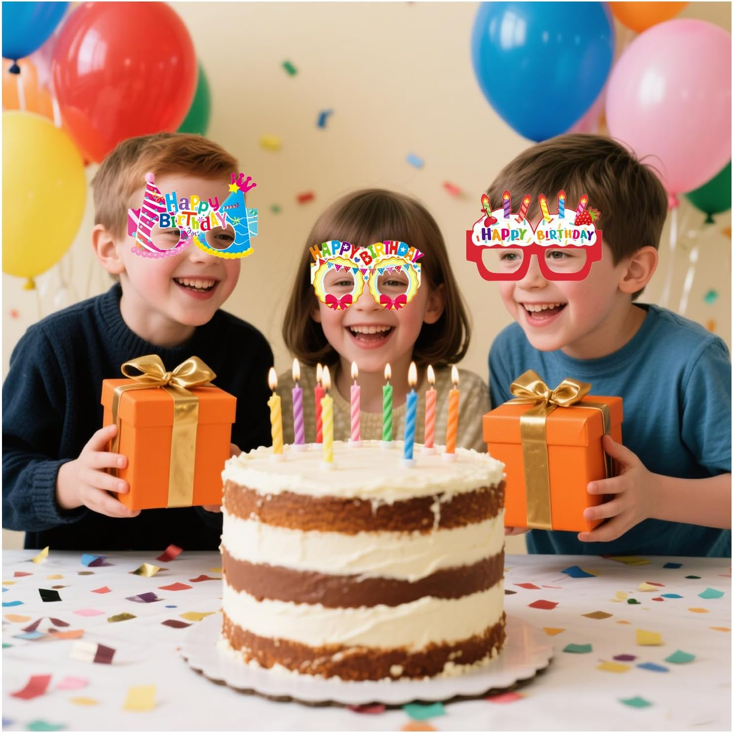 Shalve Happy Birthday Party Glasses 8Pcs Frames Photo Booth Props Kit Colorful Party Supply Decorations Memorable Photos Celebrations Accessories Costume image number 4