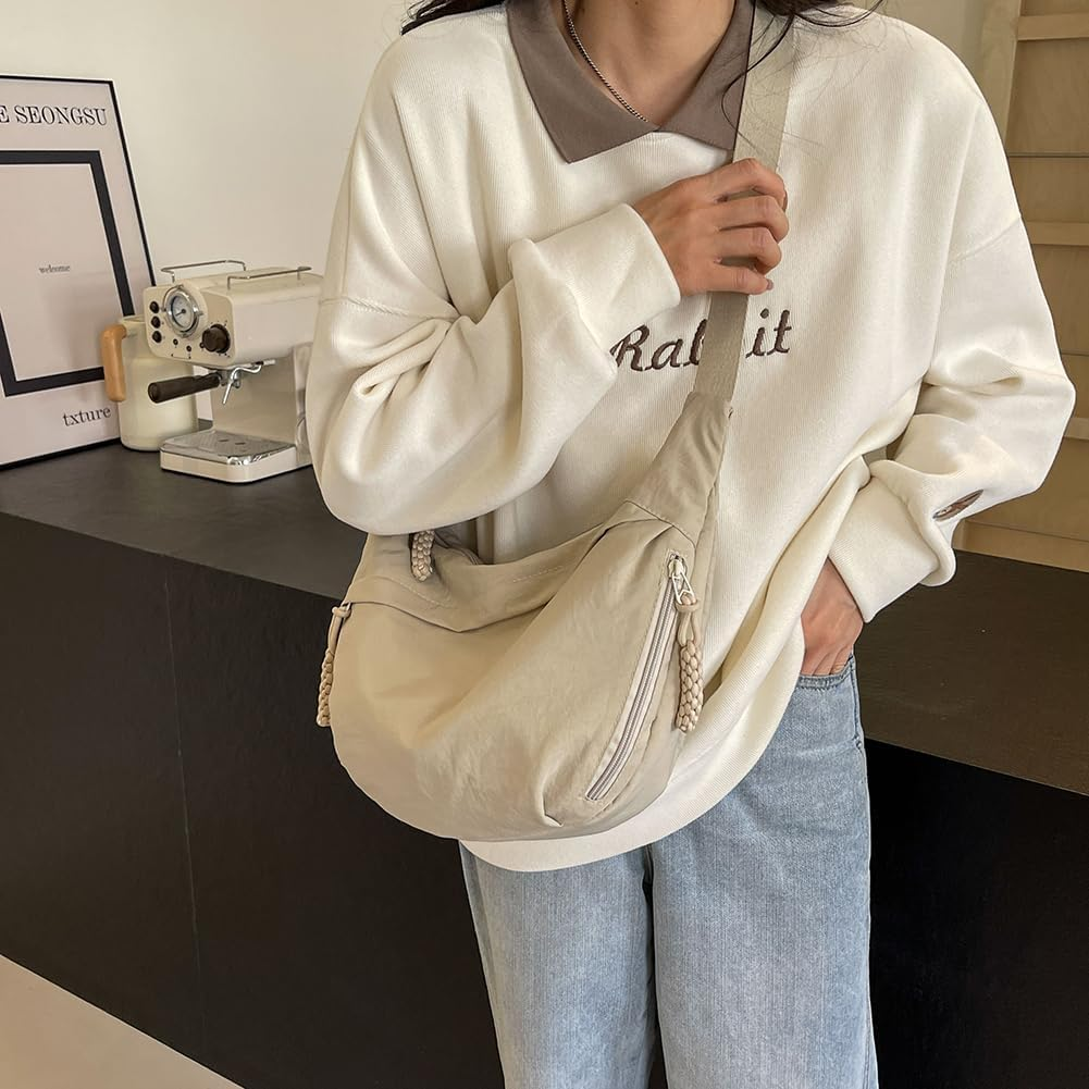 Crescent Crossbody Bags for Women Hobo Bag Luna Bag Dumpling Bag Nylon Multi-Pocket Sling Bag Moon Shoulder Bag - Black image number 6