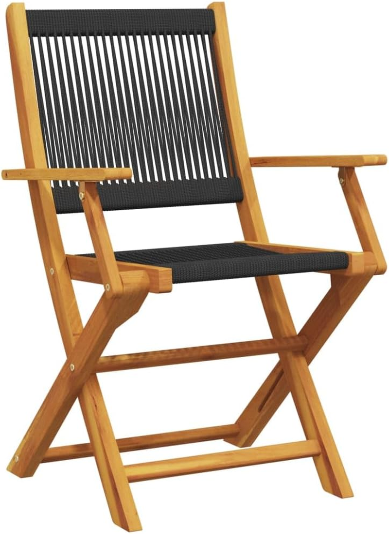 Vidaxl Folding Garden Chairs &ndash; Solid Acacia Wood, Black, 54X57X91 Cm &ndash; Set of 4 Outdoor Dining Loungers for Gardens, Patios, Balconies - Black image number 2