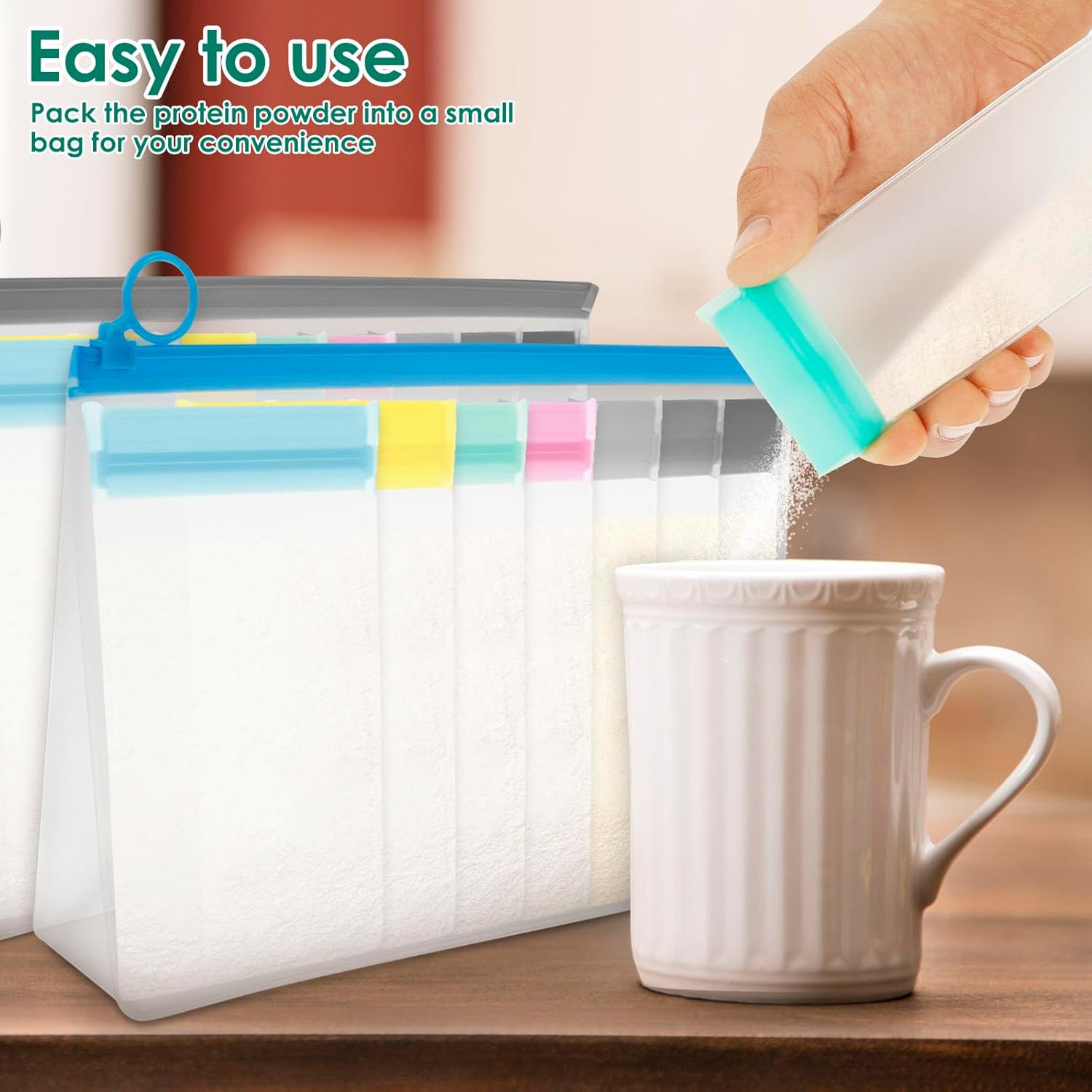 Protein Powder Travel Container Set, 25 Pcs Reusable Protein Powder Container to Go, Portable Supplement Storage Containers with Funnel and Spoon, Travel Containers Zip up Bags for Workout Fitness image number 2