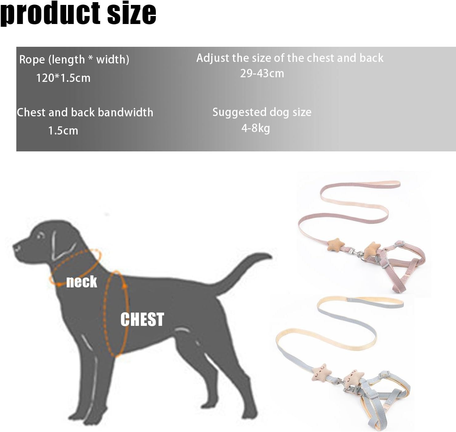 WEZCHUGHAOL Adjustable Soft Suede Dog Harness and Leash Set with Star Decor for Puppy, Small & Medium Dogs - Breathable Comfort Fit Pet Vest for Walking Training (Brown) image number 5