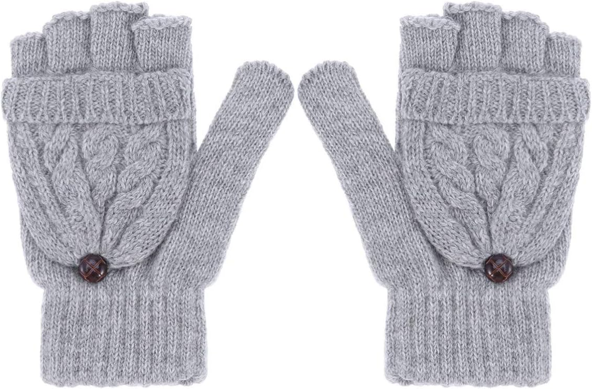 SOLUSTRE Women'S Mittens Winter Mittens Warm Half Finger Gloves for Women, Flip Knitted Mittens Convertible Fingerless Gloves (Grey) White Mittens Ladies Mittens image number 1