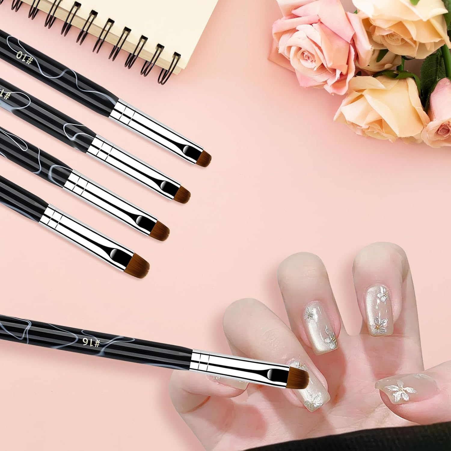 4Pcs French Manicure Brush Set in Four Sizes, Ergonomic Art Supplies Personalization Nail Design Tools, Suitable for Professional Nail Technicians & Novices image number 6