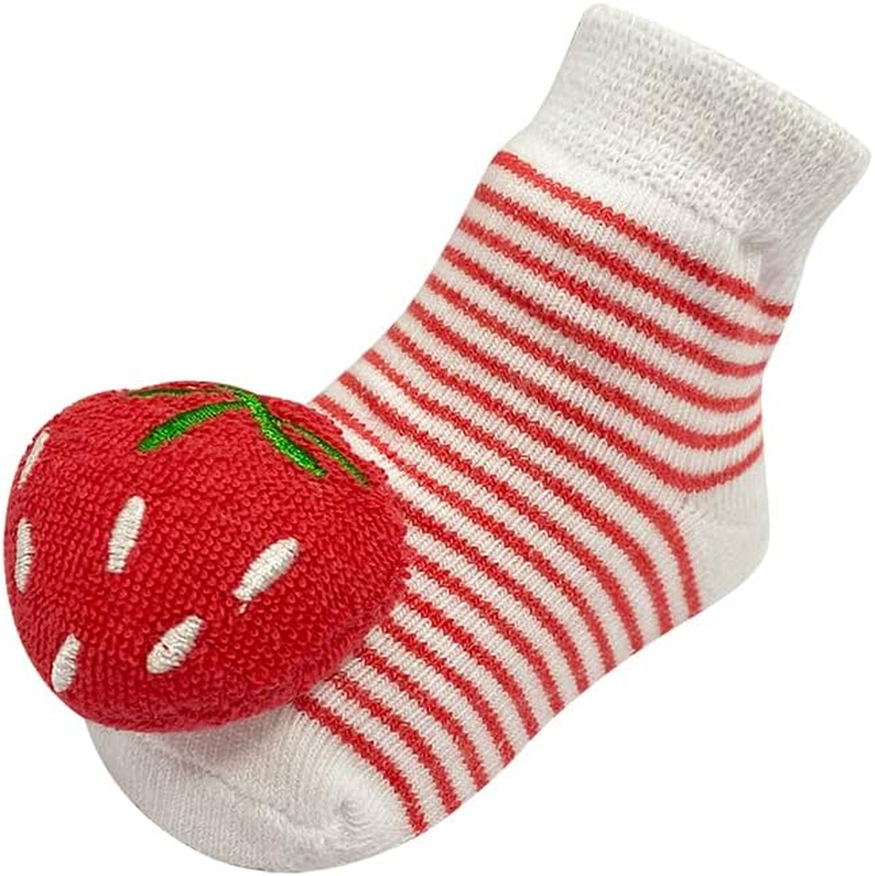PUPPET Baby Girl Rattle Socks for 0-6 Months Fruit Themed Set Lemon Strawberry Watermelon Infant Socks Rattles image number 4