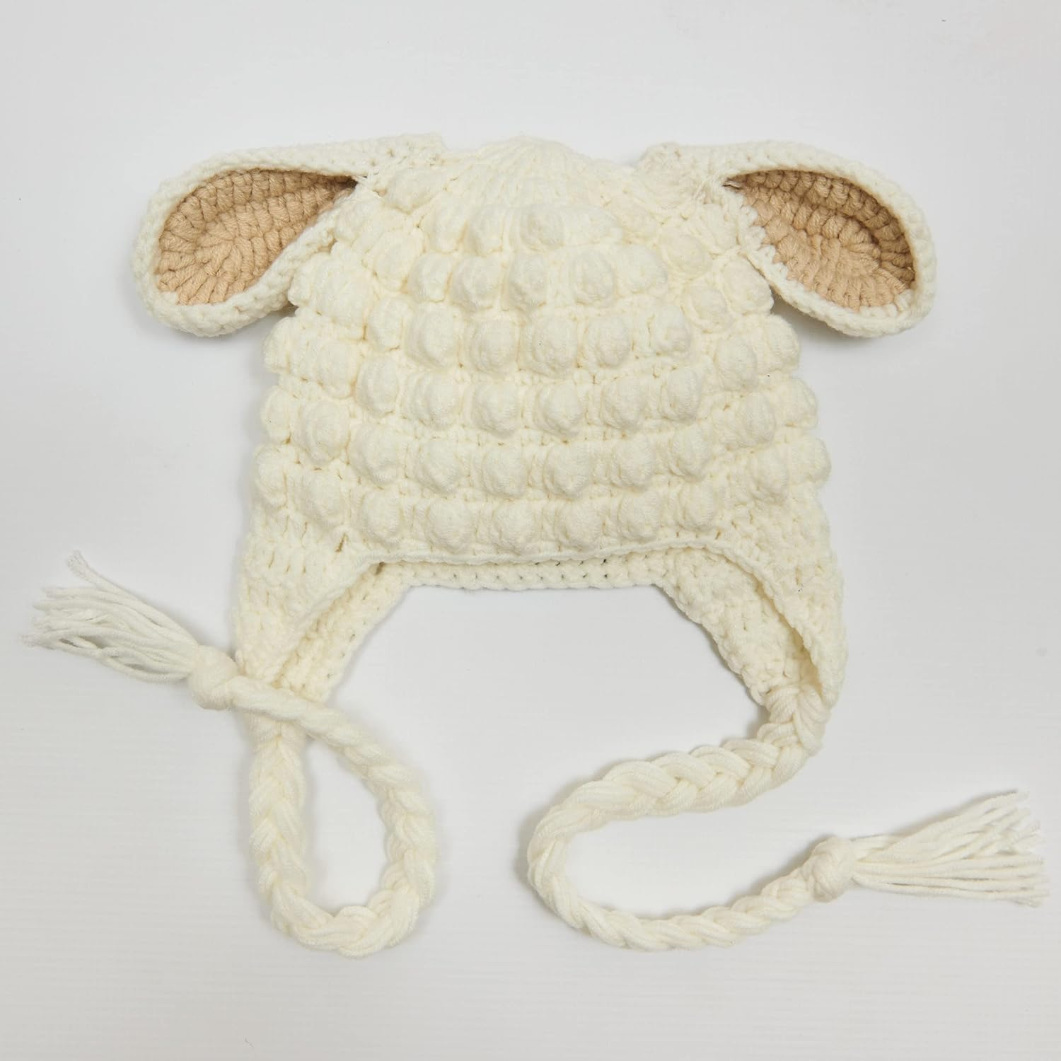 Tinker Tot Winter Baby Beanie L Lamb 1-4 Months Soft & Warm Crocket Knit Kids Beanie for Boys and Girls with Warm Earflap L Handmade Newborn Baby to Toddler Beanie Hat &ndash; S image number 2