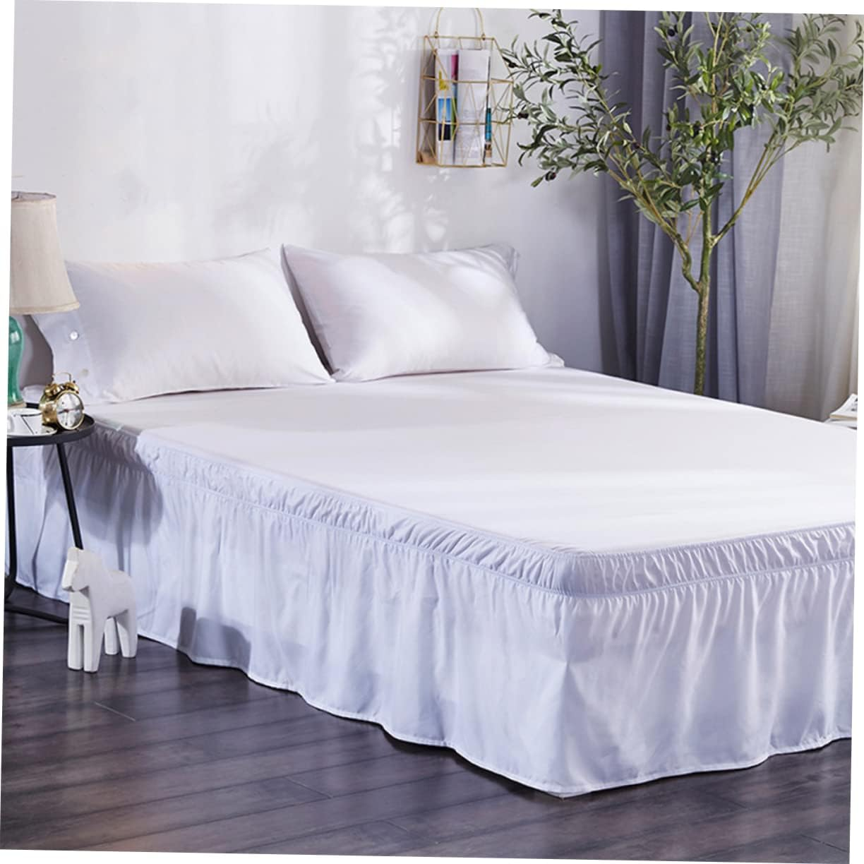 Elegant Ruffled Bed Shirt Dust Ruffle Bedding Pleated Skirt for Home Hotel White Polyester Full Bed Coverage Easy Elastic Design Decorative Bed Accessories image number 6