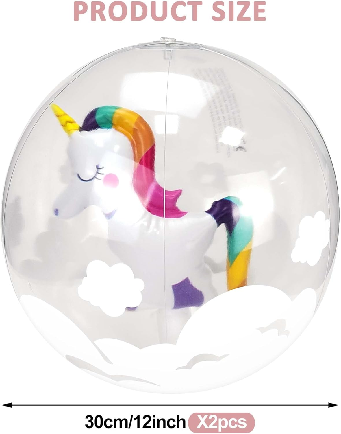 2 Pieces 12 Inch Unicorn Inflatable Beach Ball 3D Unicorn inside Design Swimming Pool Float Balls Summer Water Fun Game Ball Beach Football for Kids Adults Outdoor Activity Pool Beach Party Toys