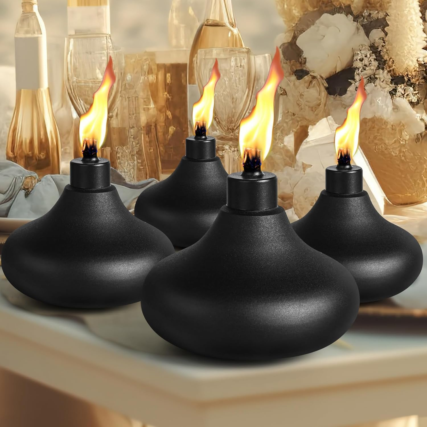 Fan-Torches 2 Pack Metal Table Top Torches, 24.5Oz Citronella Torches for Outside, Refillable Flame Light Torch, Decorative Tabletop Lantern for Yard, Patio, Deck, Garden, Party, Landscape