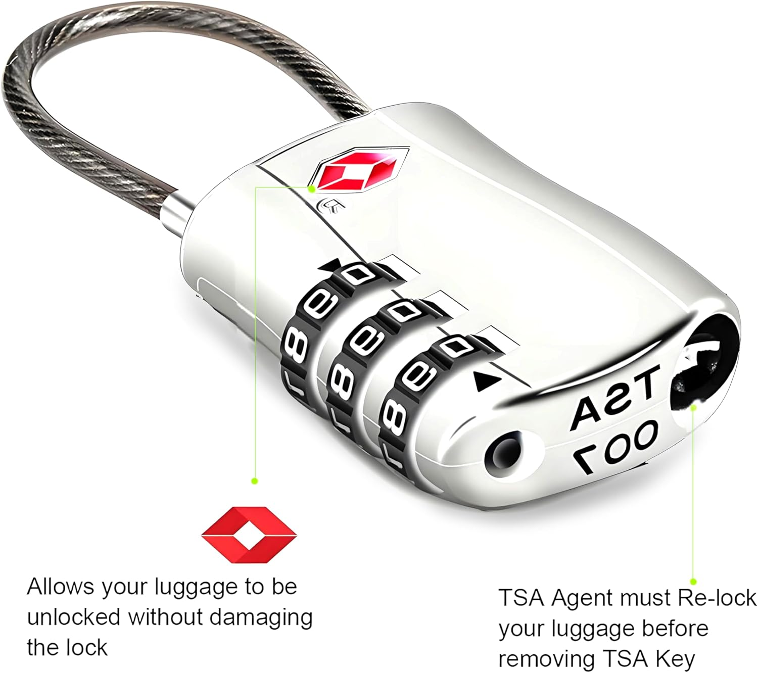 4 Pack TSA Approved Luggage Locks, Combination Travel Cable Lock, 3-Digit Waterproof Padlock with Alloy Body, Keyless Resettable Suitcase Locks for Travel, Lockers, Bags, Backpack, Gym (White - Black image number 6