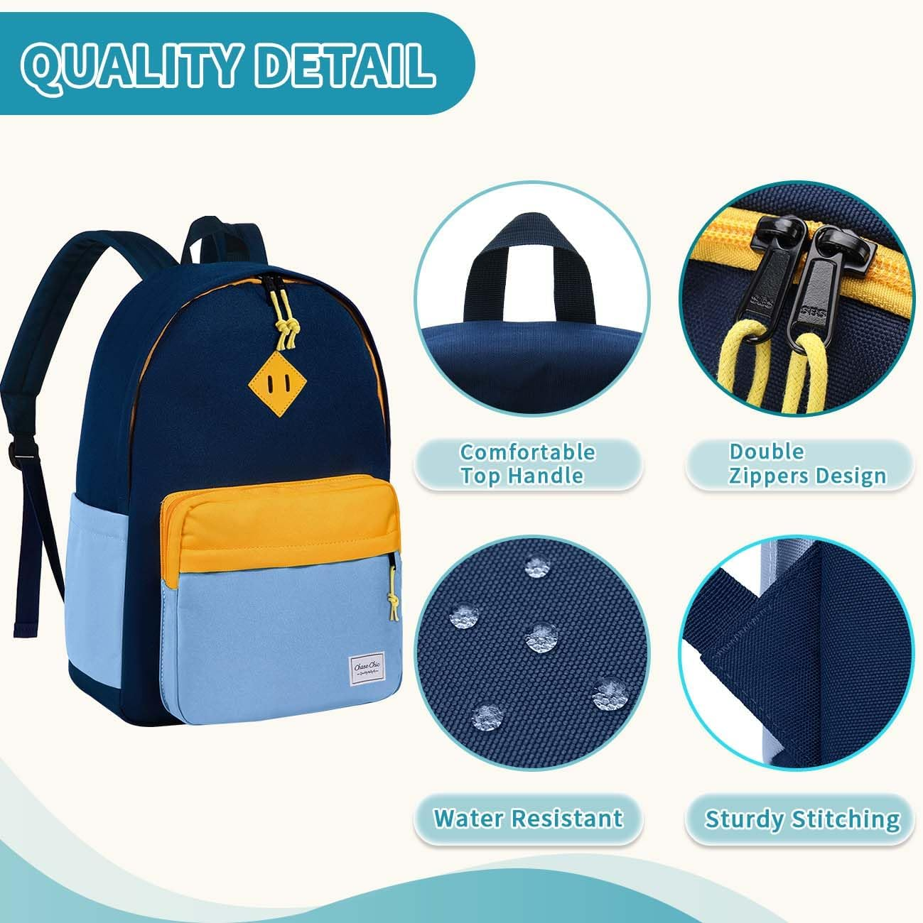 Chase Chic Kids Backpack, School Backpacks for Boys Girls, Lightweight Water Resistant Preschool Bookbag for Travel Daycare - Blue image number 4