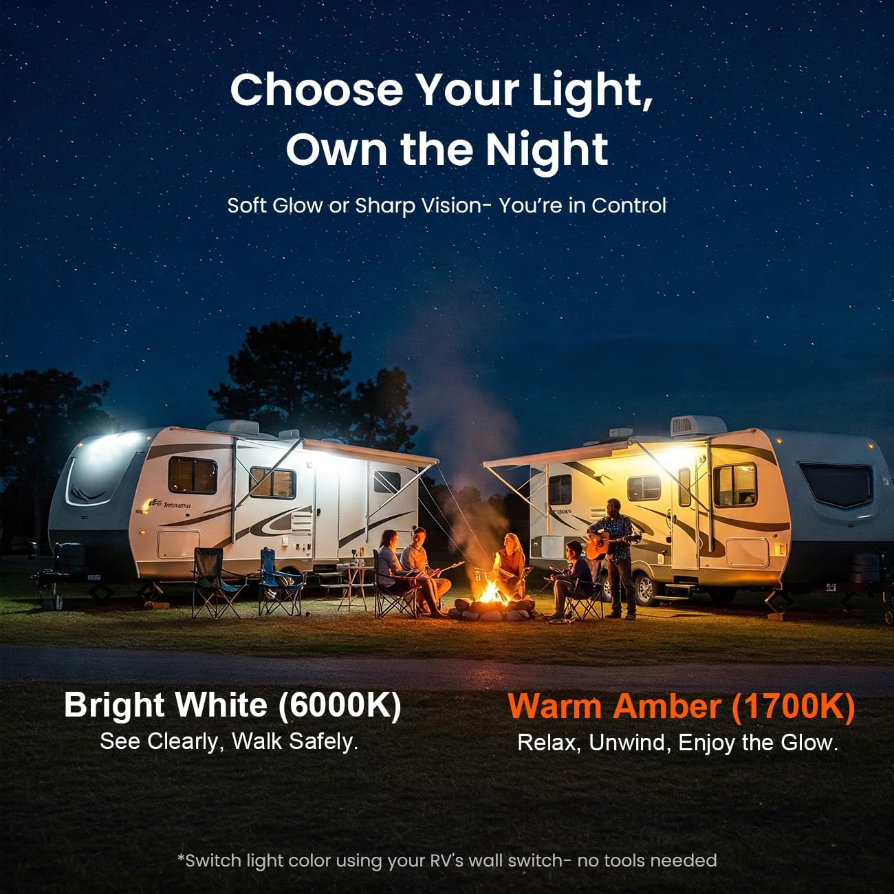 Safoner Aluminum LED RV Porch Light Exterior Oval- 1400LM Bright White & Amber Switchable Lighting, IP67 Waterproof Exterior Fixture- 12V Outdoor Light for Travel Trailer, Camper, Motorhome (White) - Black image number 4