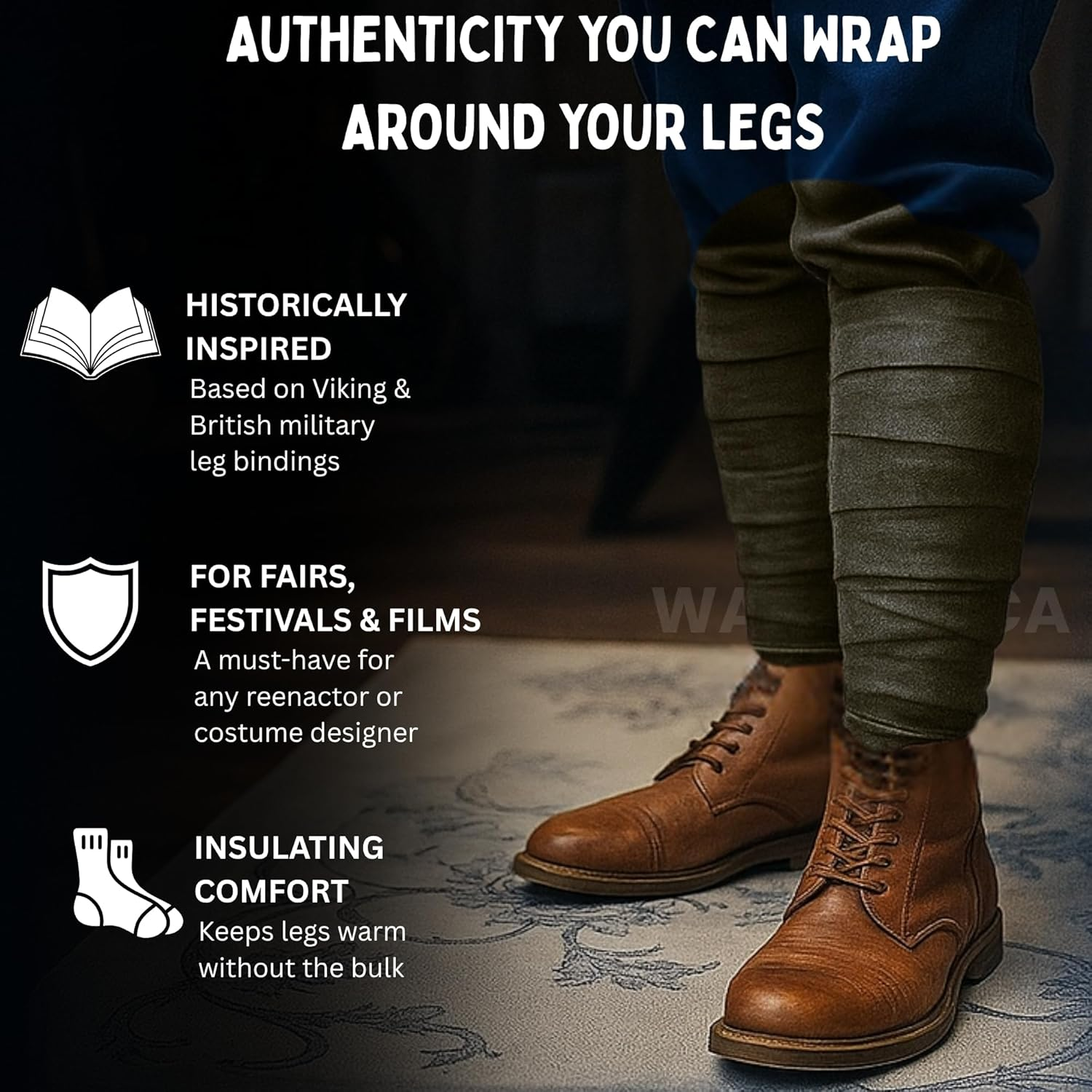 Medieval-Sca-Larp Reenactment Viking Wool Puttees - Grey Color image number 3
