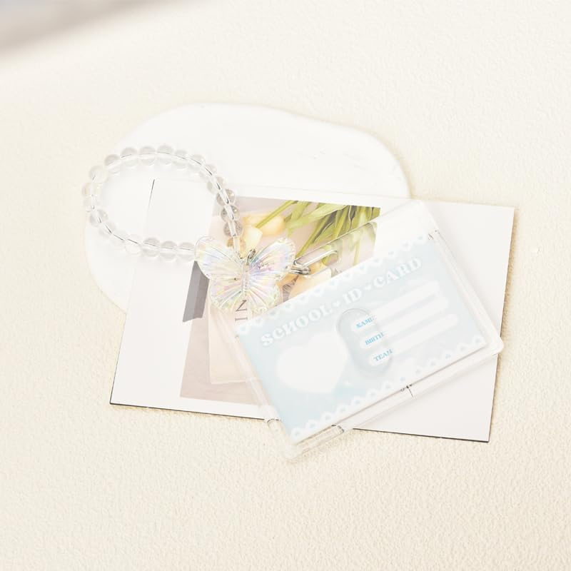 Card Case Kpop Photocard Holder Keychain with Butterfly Charm Lanyard - Clear Acrylic K Pop Picture Frame 3 Inch Album Keychain for Women Girls (Horizontal) image number 2