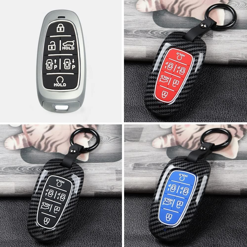Ontto Plastic Car Key Fob Cover Fit for Hyundai Tucson Sonata DN8 NX4 Ioniq 5 Nexo New Santa Fe Grandeur Azera 2019 2020 2021 2022 Keyring Accessories Remote Key Holder Keychain 6 Buttons Black image number 6