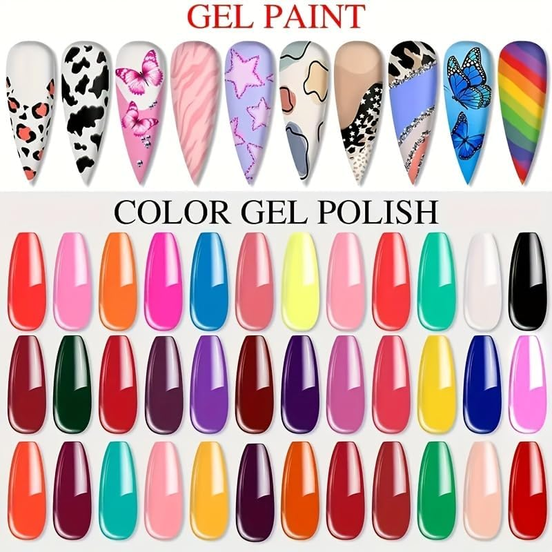 36 Colors Nail Art Gel Paint Kit - Nail Art Kit Colored Nail Gel Set with 15Pcs Painting Nail Brushes image number 2