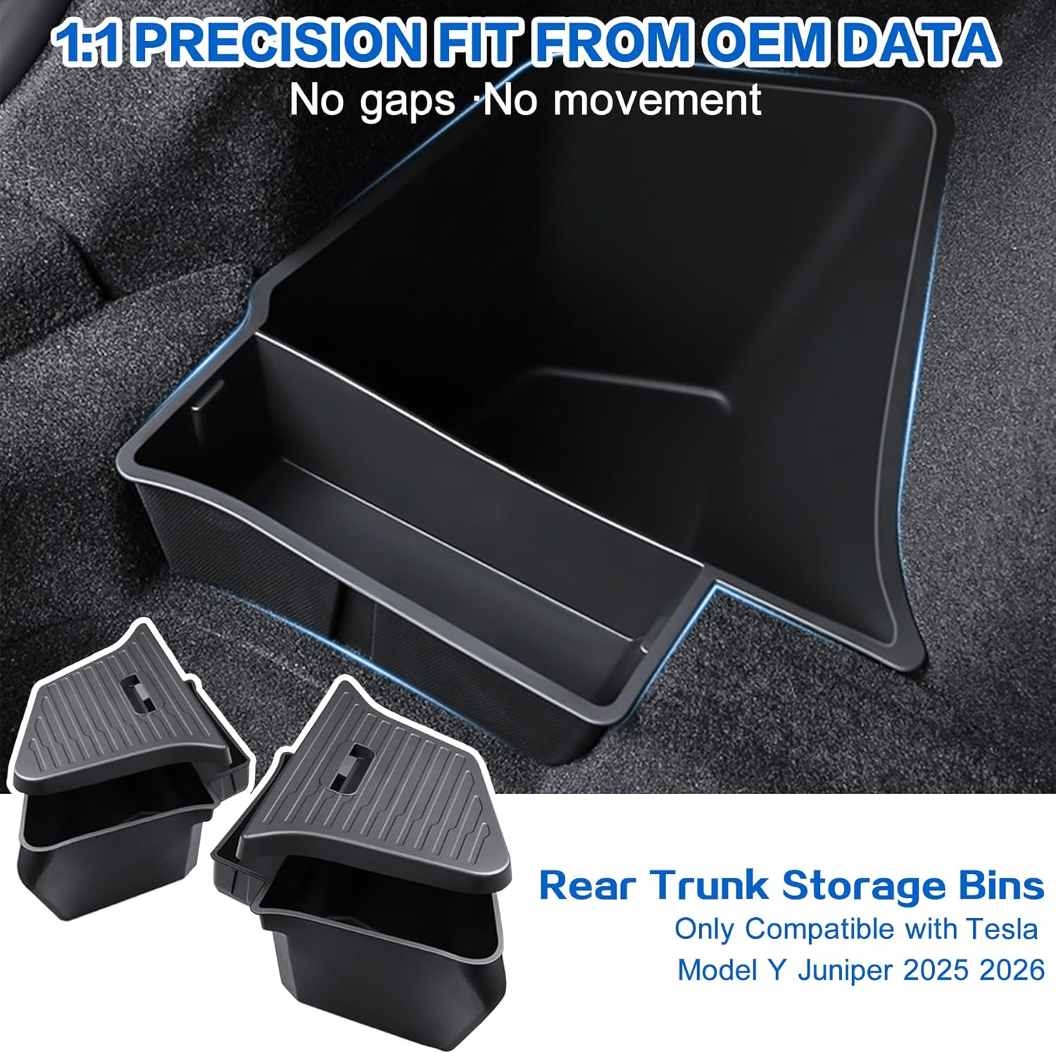 Car Rear Trunk Organizer with Lids for Tesla Model Y Juniper 2025 2026 TPE Side Cargo Storage Boxes TPE Waterproof Boot Tidy Bins Interior Accessories (Black) image number 5
